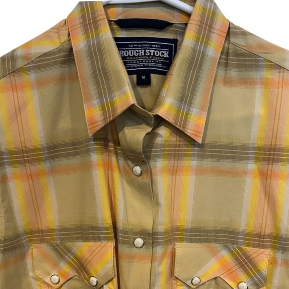 Rough Stock Western Shirt Medium Women's Brass Plaid Pearl Snap Panhandle Slim